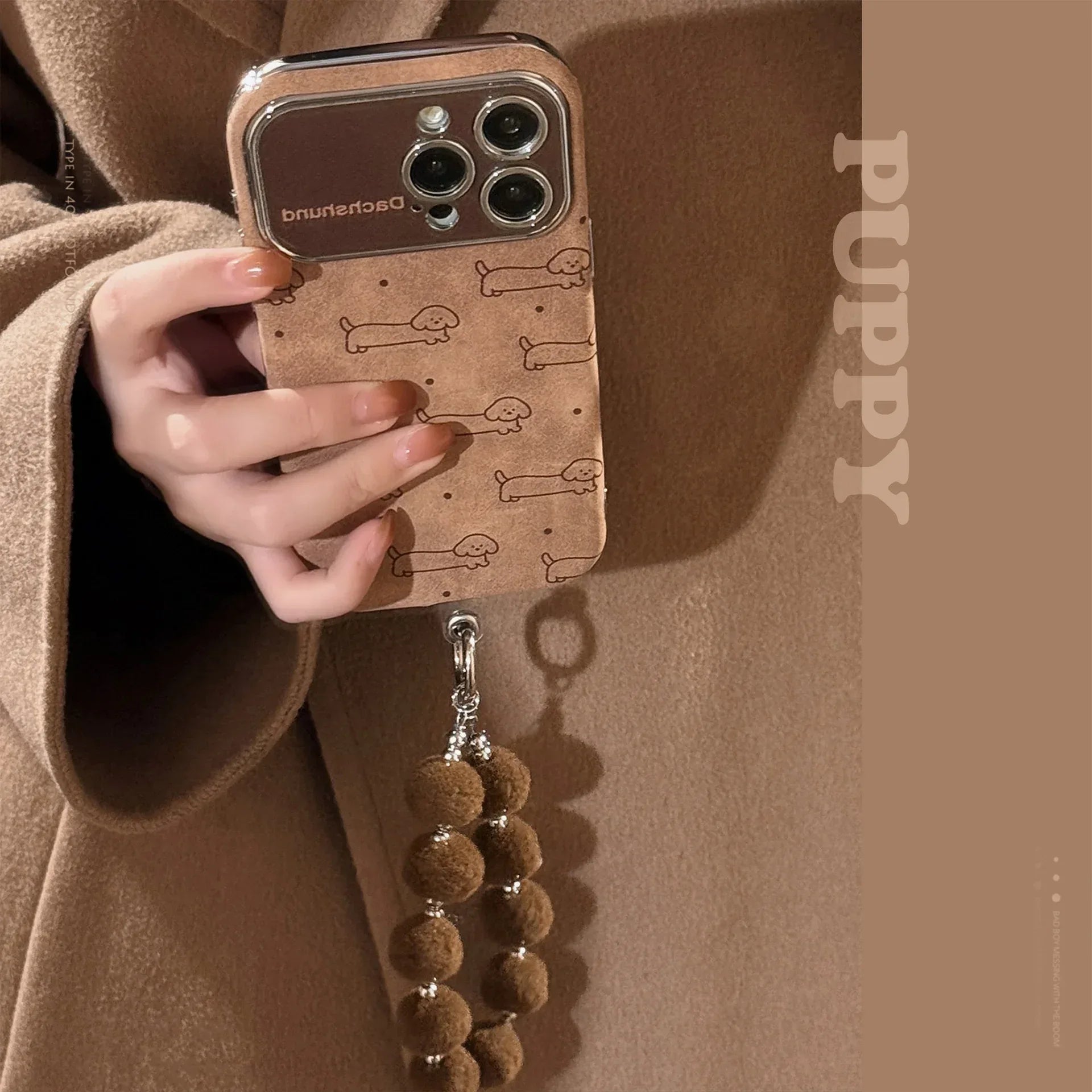 Line-design Plush iPhone Case With Lanyard Full-body Protection - Viexta