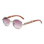 Metal Oval-frame Sunglasses With A Wood-grain Finish - Viexta