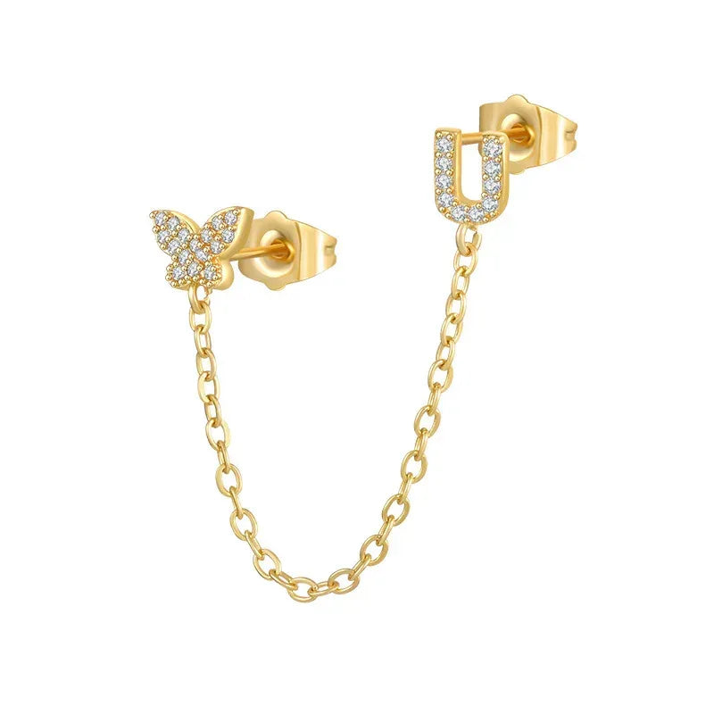 Women's Zircon Butterfly Alphabet One Piece Stud Earrings - Viexta