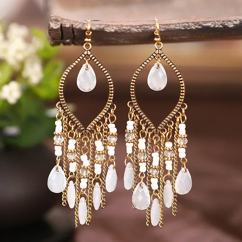 Antique Gold Plated Long Tassel Earrings For Women - Viexta