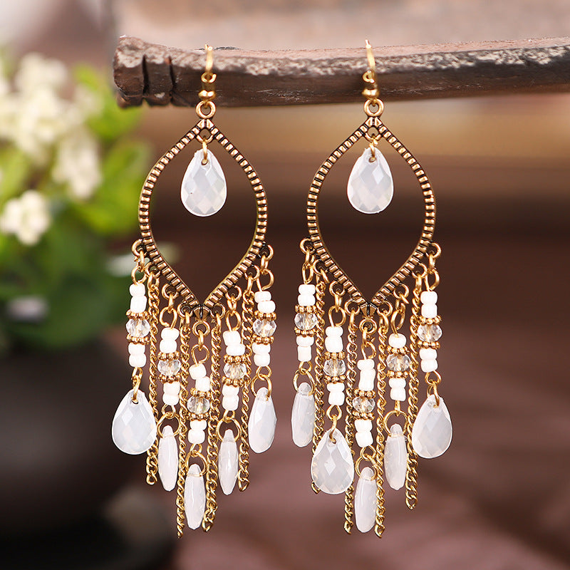 Antique Gold Plated Long Tassel Earrings For Women