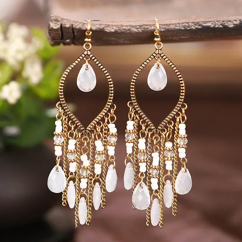 Antique Gold Plated Long Tassel Earrings For Women - Viexta