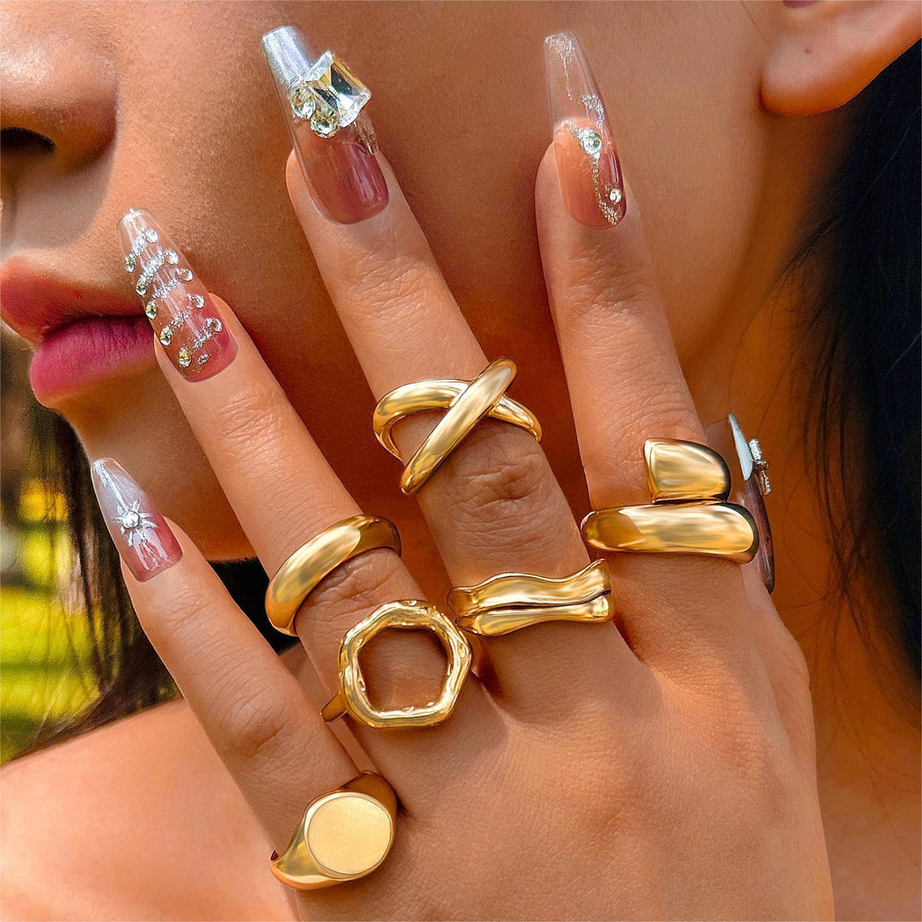 set-wave-bracelet-niche-cross-winding-glossy-ring - Viexta