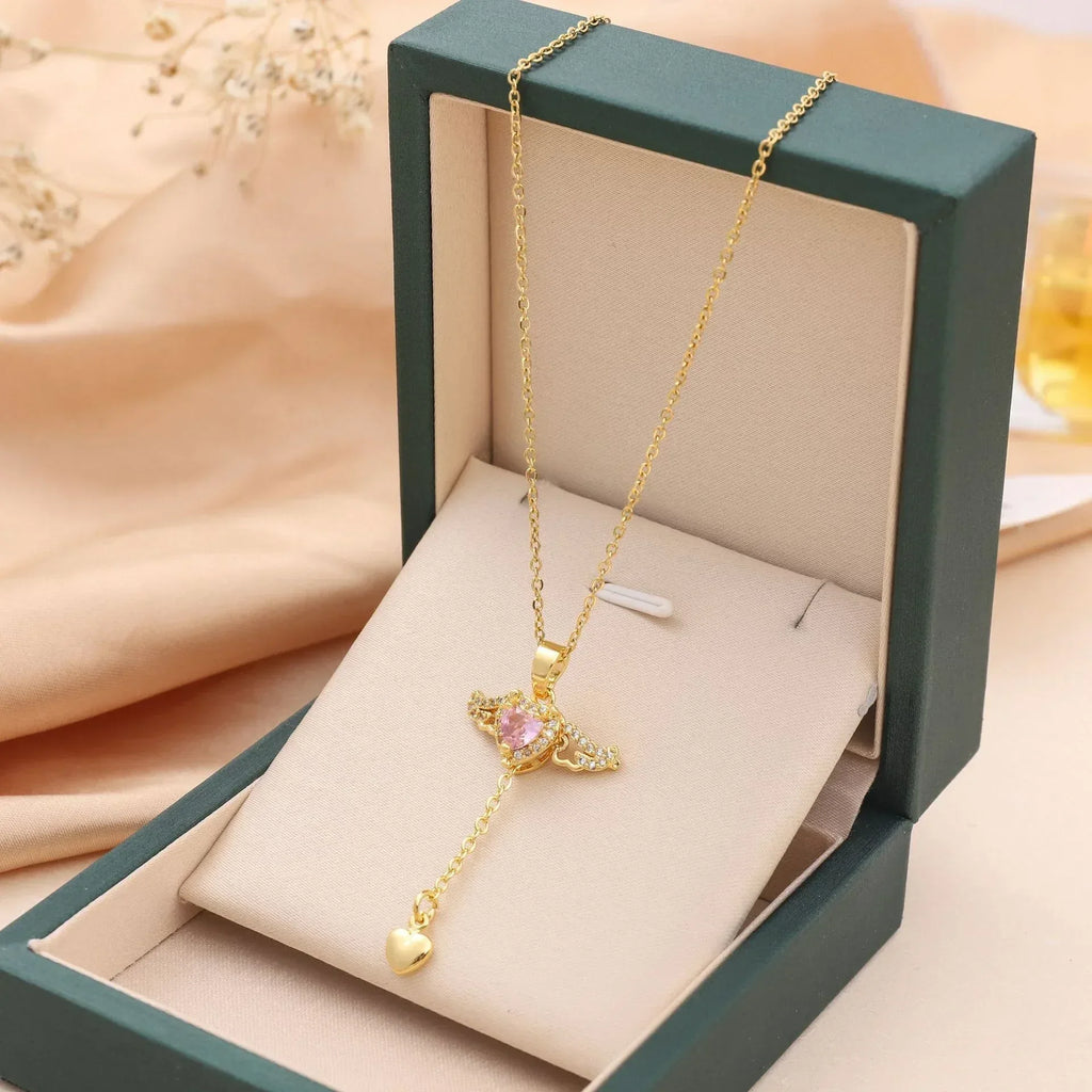 moving-cupid-heart-angel-wings-tassel-necklace - Viexta