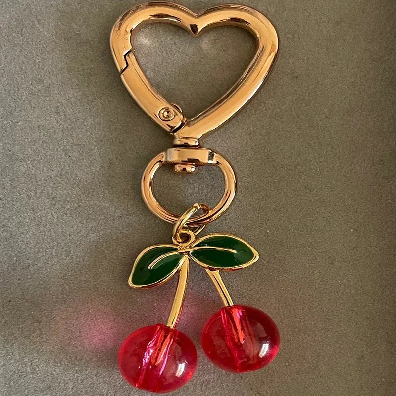 Exquisite Glitter Heart Buckle Cherry Keychain - Viexta