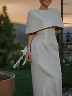 Satin Cape-style Top &Fitted Maxi Dress Set - Viexta