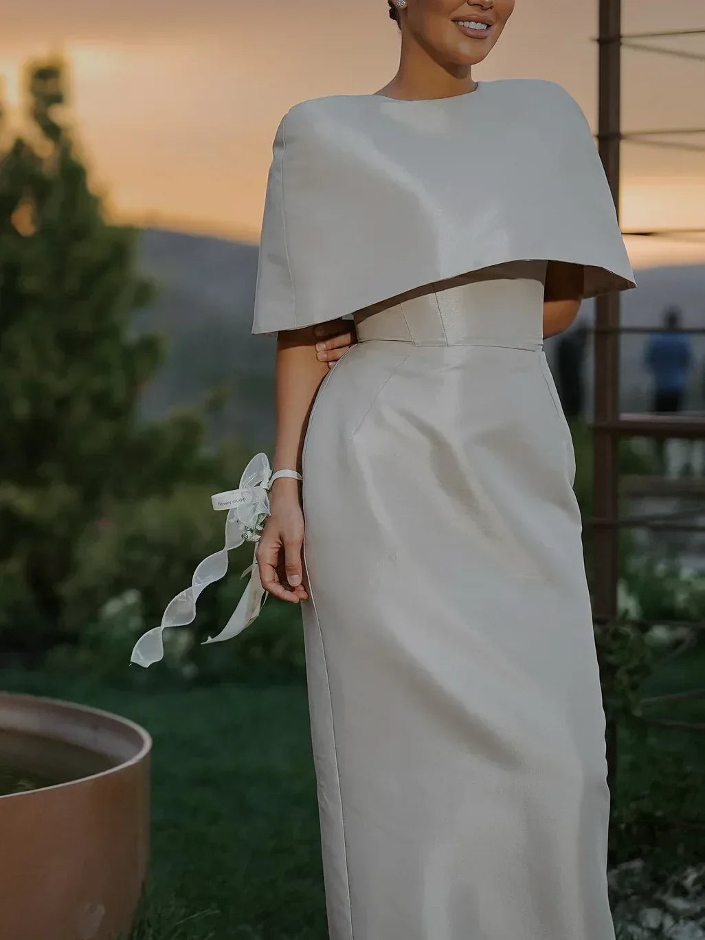 Satin Cape-style Top &Fitted Maxi Dress Set - Viexta