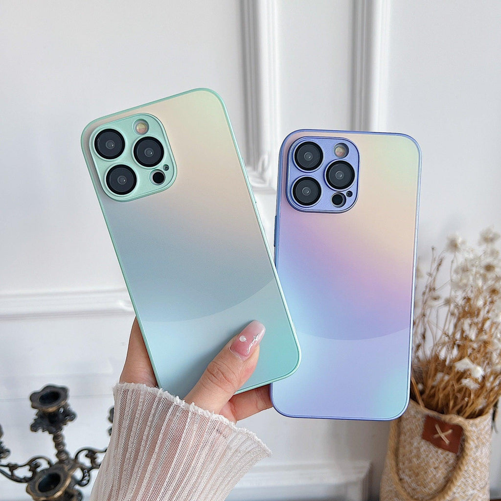 matte-metallic-paint-gradient-glass-iphone-case - Viexta