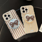 Striped Magnetic Transparent iPhone Case With Rotating Bowknot Stand - Viexta