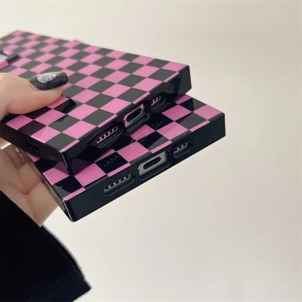 black-chessboard-grid-iphone-case - Viexta