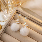 Long Butterfly Fur Ball Tassel Earrings - Viexta