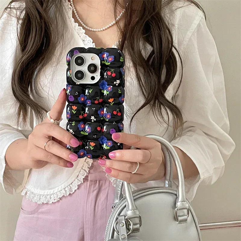 Retro Cherry Small Floral Plaid iPhone Case - Viexta