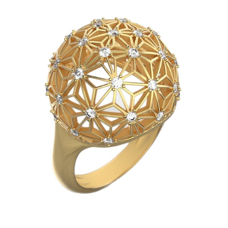 Hollow Spherical Diamond-studded Ring