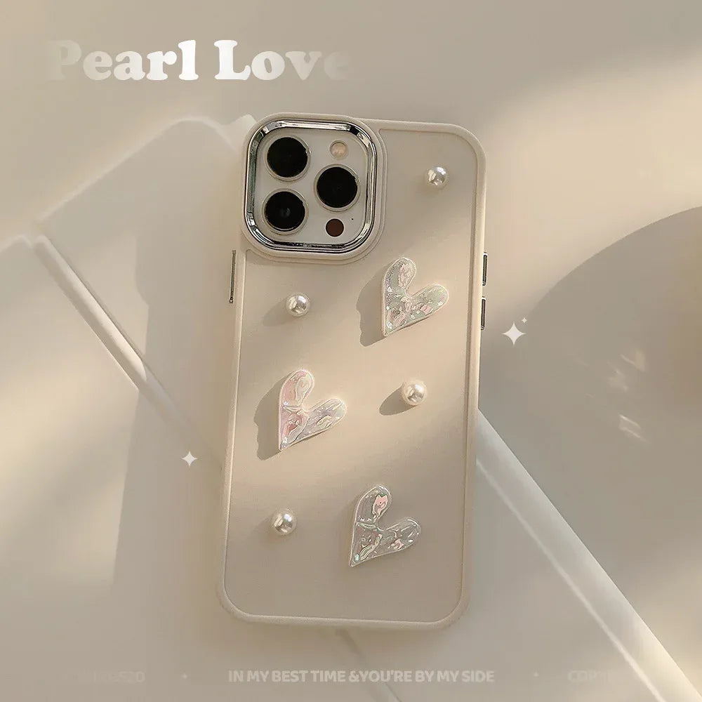 Milky White Pearl Heart iPhone Case - Viexta