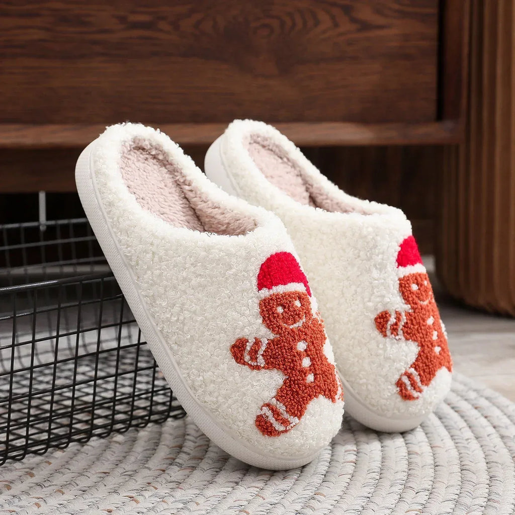 Christmas Gingerbread Cotton Slippers Winter Home Shoes - Viexta