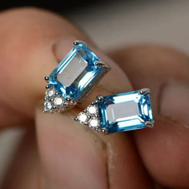 Topaz Sea Blue Zircon Ear Studs - Viexta