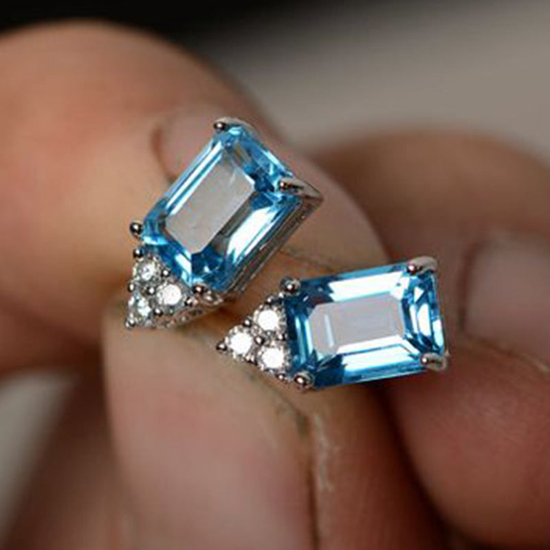 Topaz Sea Blue Zircon Ear Studs