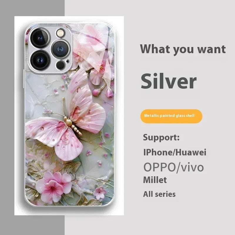 Metallic Paint Glass Stereoscopic Butterfly IPhone Case - Viexta
