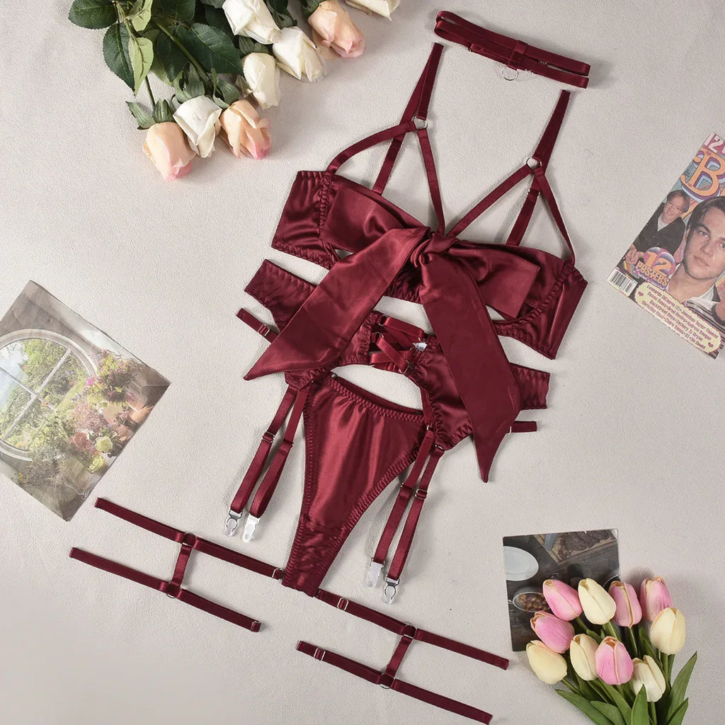 bow-tie-hot-lingerie-comfortable-four-piece-set - Viexta
