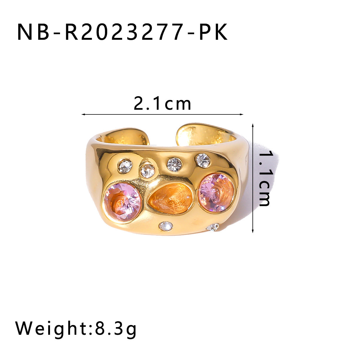 Retro Colorful Diamond Open Adjustable Ring