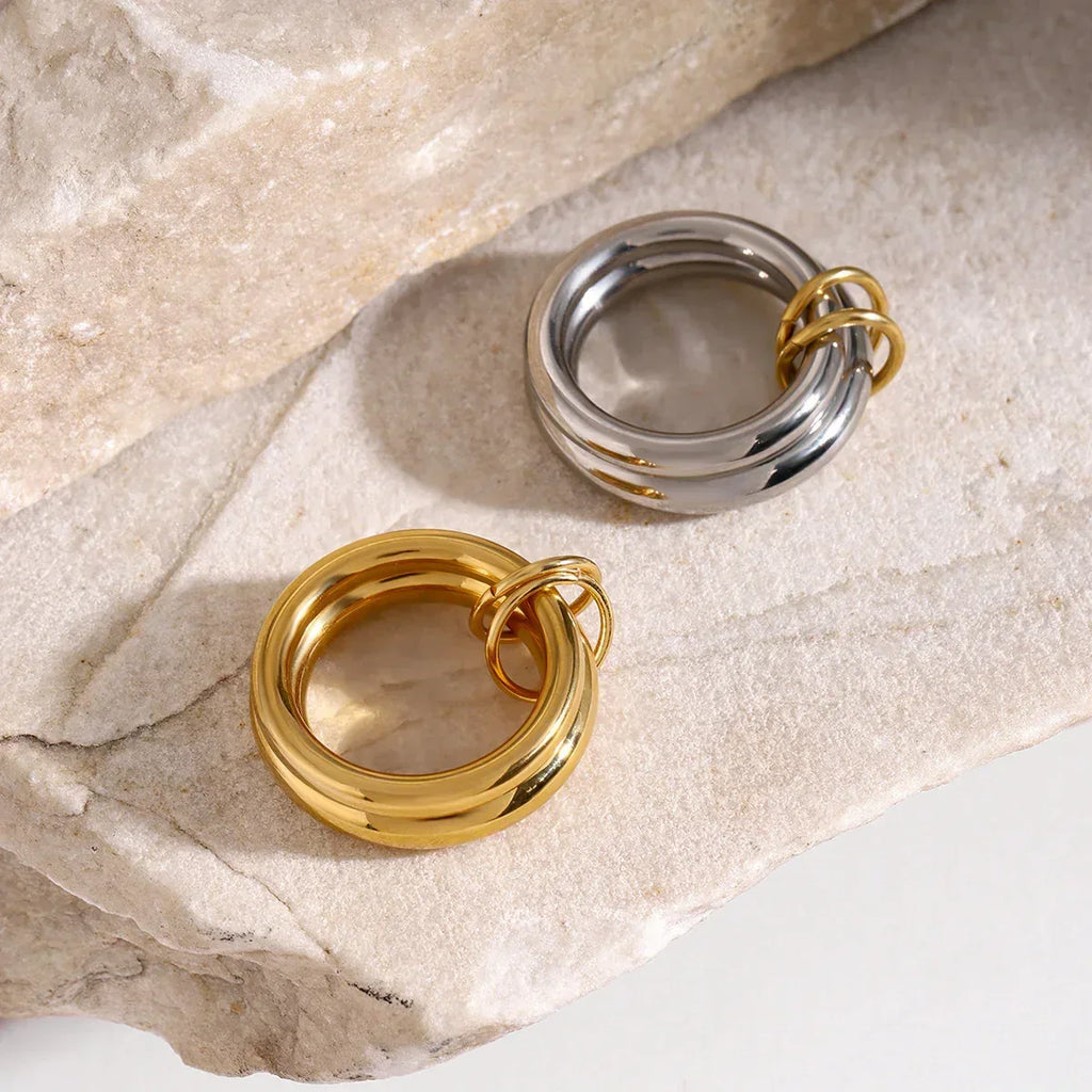 18K Gold Stainless Steel Metal Glossy Two-piece Ring - Viexta