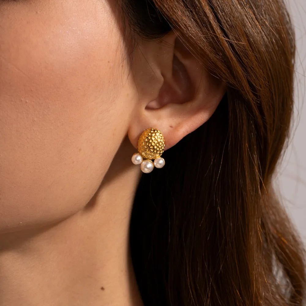 Pearl Stainless Steel Stud Earrings