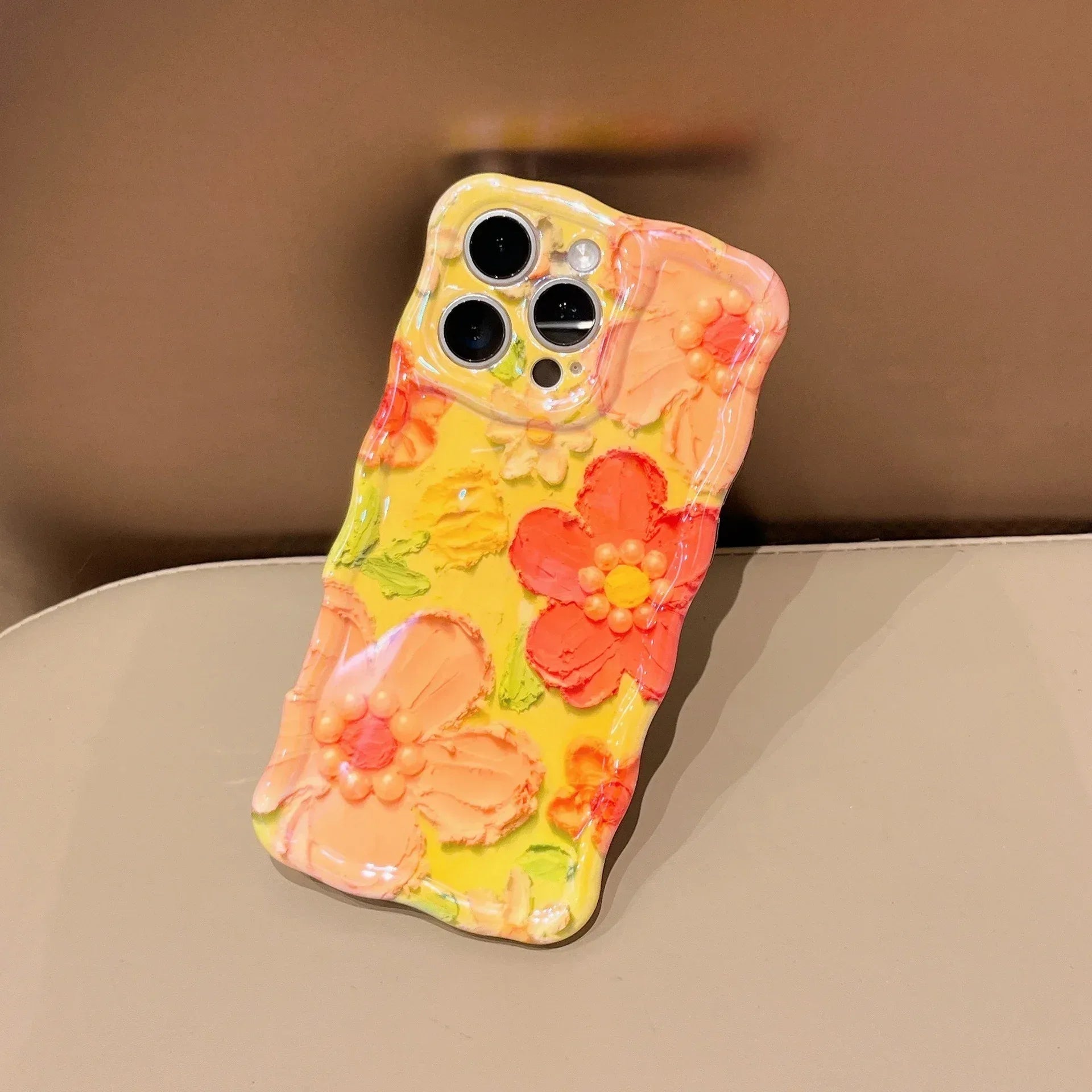 Twist-edge Blue Light Oil Painting Flower High-end iPhone Case - Viexta