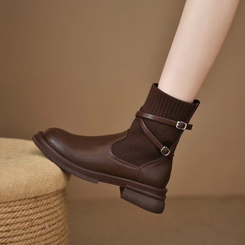 Retro Platform Knitted Martin Boots For Women - Viexta