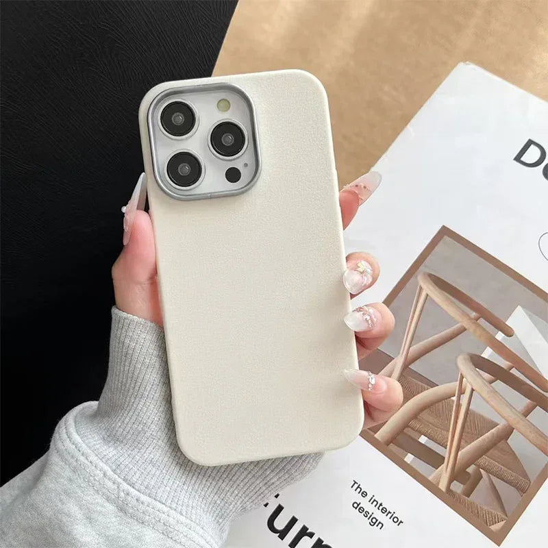 Plain Leather Solid Color iPhone Cover - Viexta
