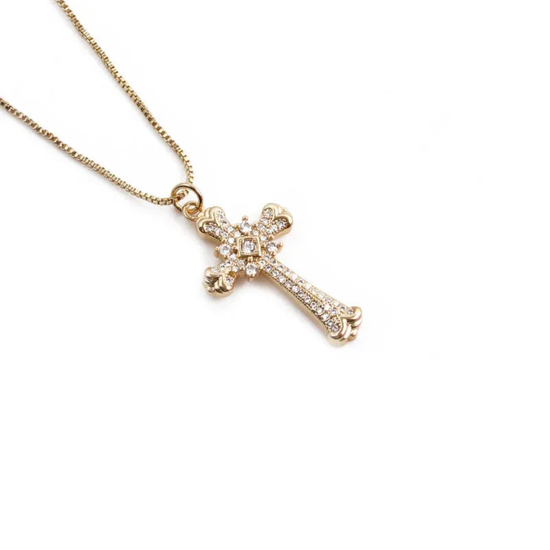 lady-18k-gold-plated-zircon-cross-pendant-necklace - Viexta