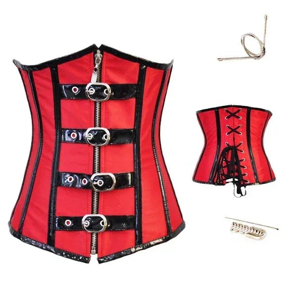 Belt Buckle Corset Red Shapewear For Women - Viexta