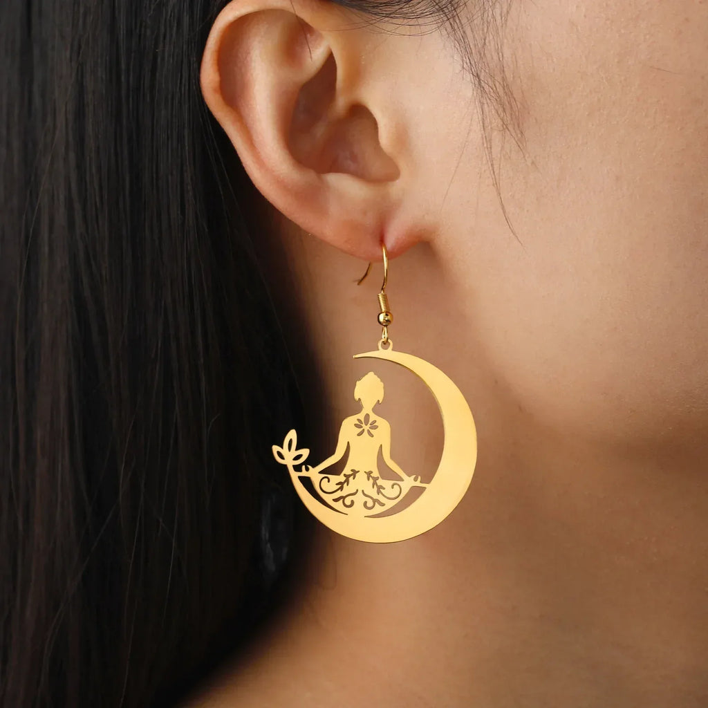 Yoga Moon Meditation Stainless Steel Earrings - Viexta