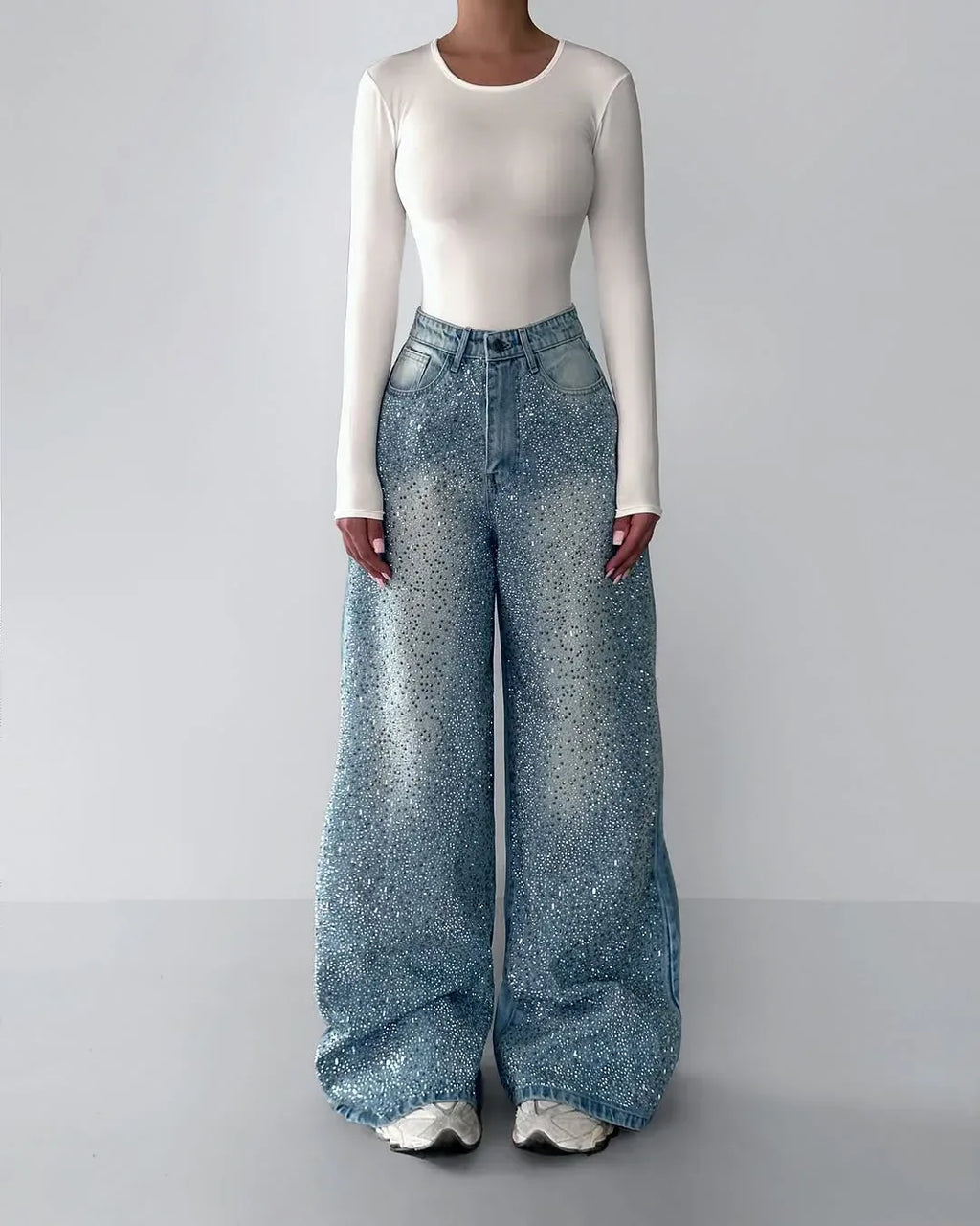 Irregular Rhinestone Jeans - Viexta
