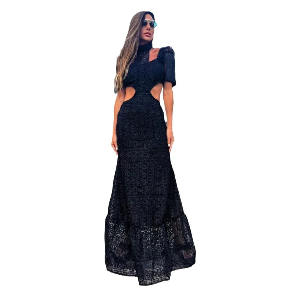 Black Cut-out Midriff Outfit - Viexta