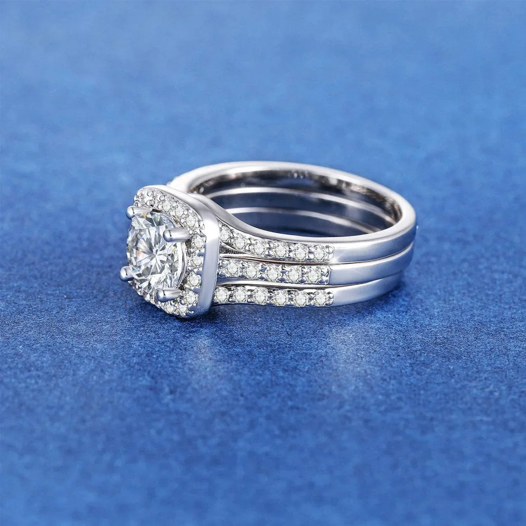 gold-plated-square-zircon-three-piece-stackable-ring - Viexta