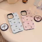 Plaid Bowknot Magnetic Stand iPhone Case