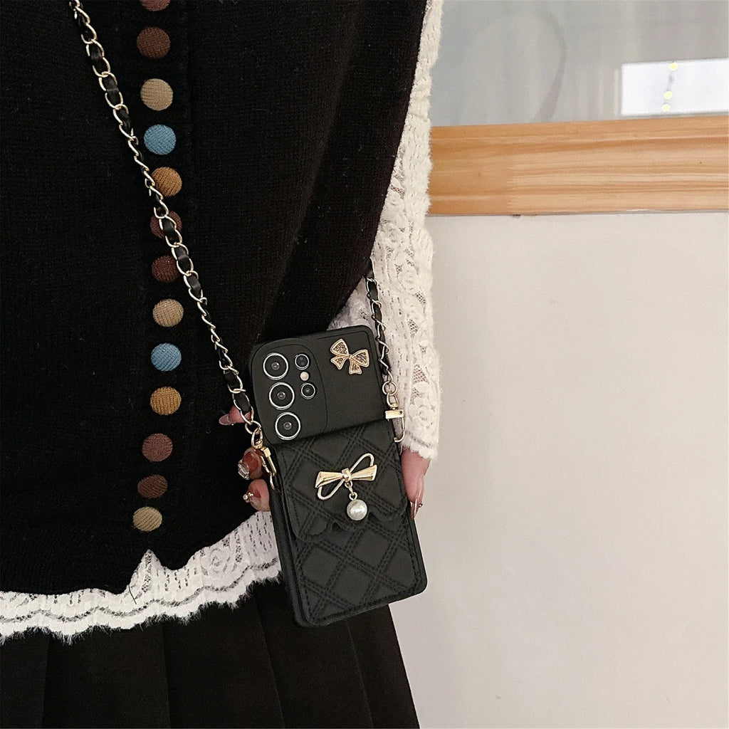 Pearl Butterfly Rhombus Card Holder Samsung Phone Case - Viexta