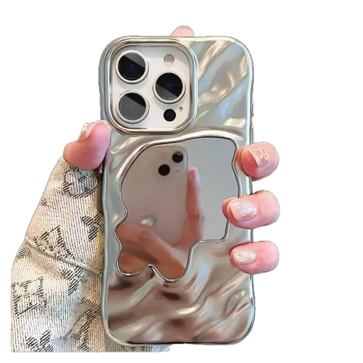 Electroplated Ripple Mirror Makeup Mirror iPhone case - Viexta