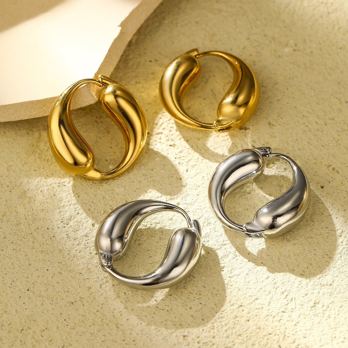 O-shaped Stainless Steel Earrings with Gold Finish