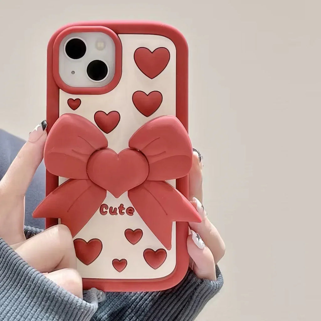 3D Bracket Bow Heart iPhone Case - Viexta