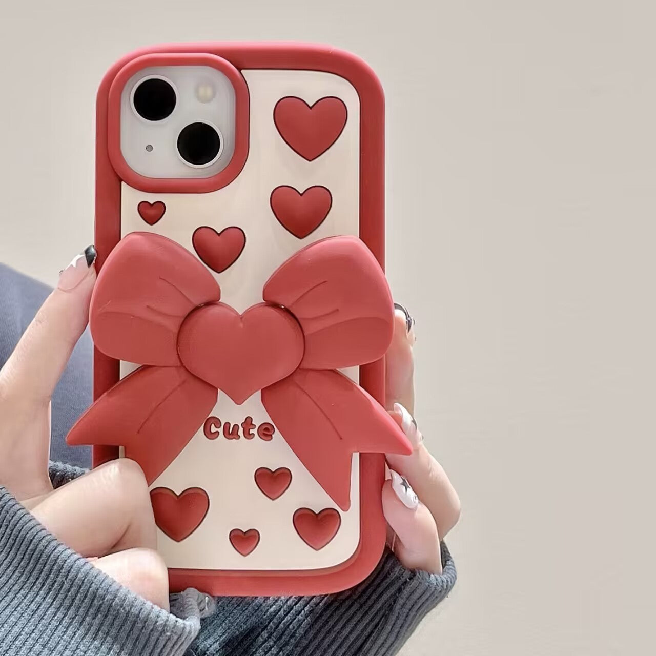 3D Bracket Bow Heart iPhone Case
