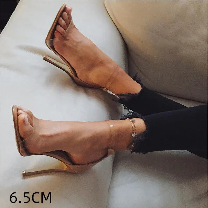 Leather Strap Transparent High Heel - Viexta
