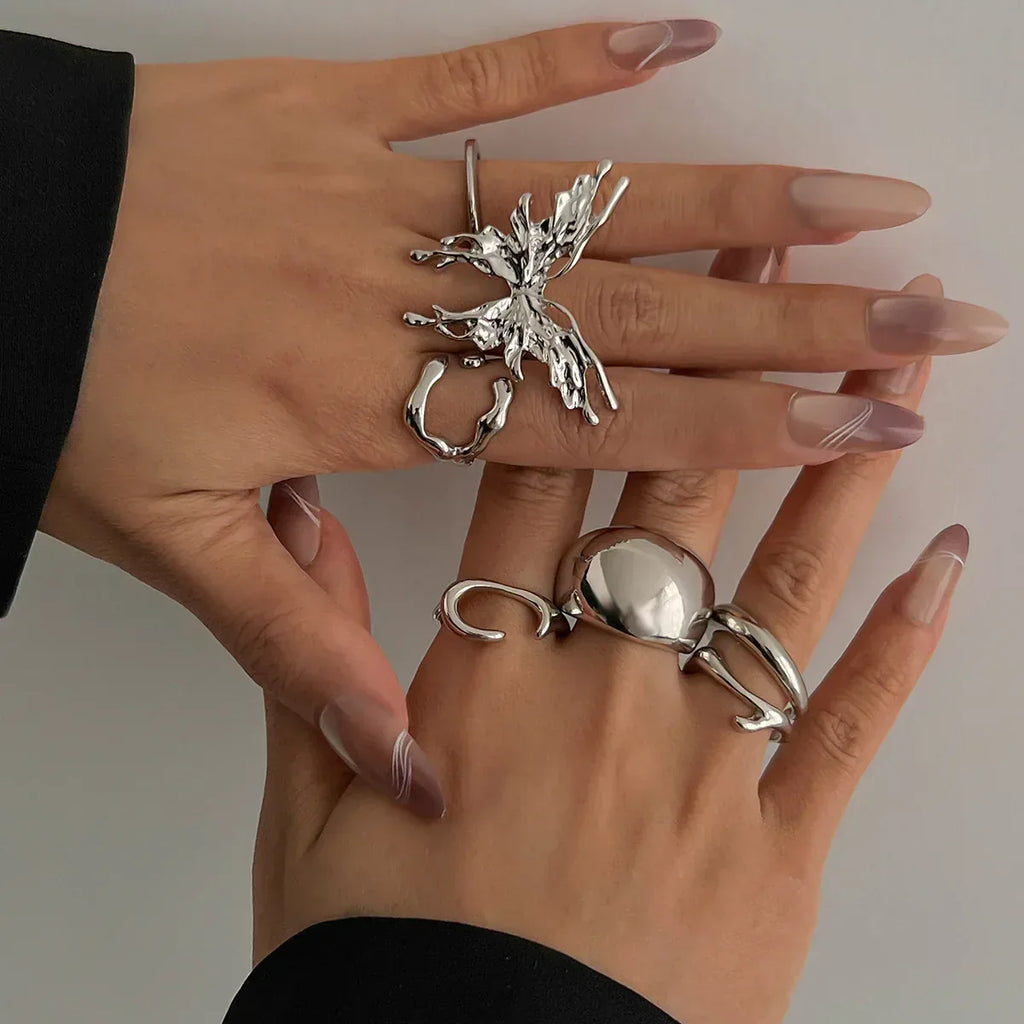 cold-butterfly-glossy-ring-set - Viexta
