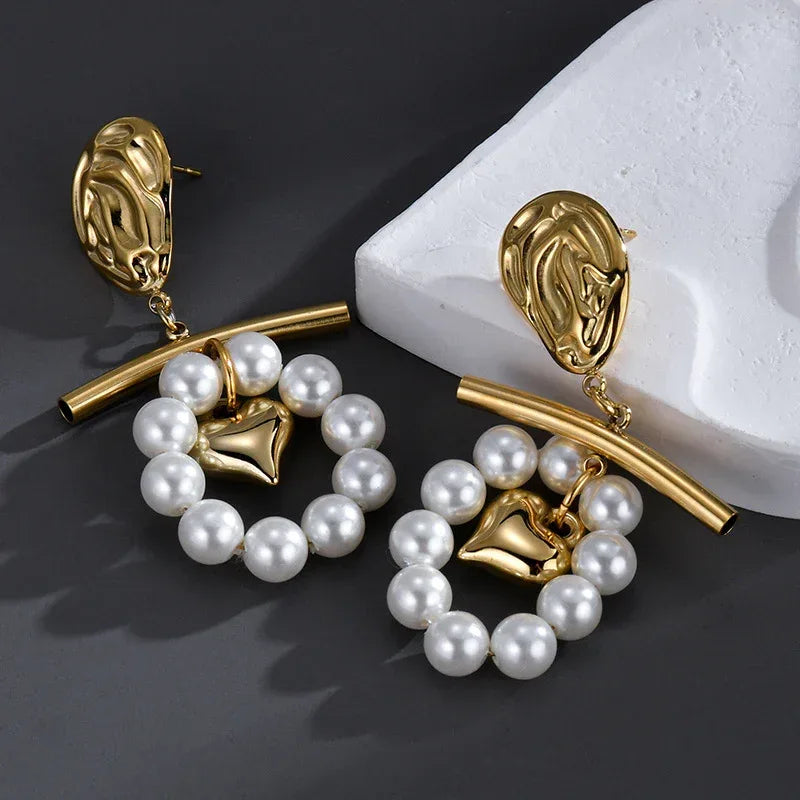 Pearl Tassel Titanium Steel Ear Studs - Viexta