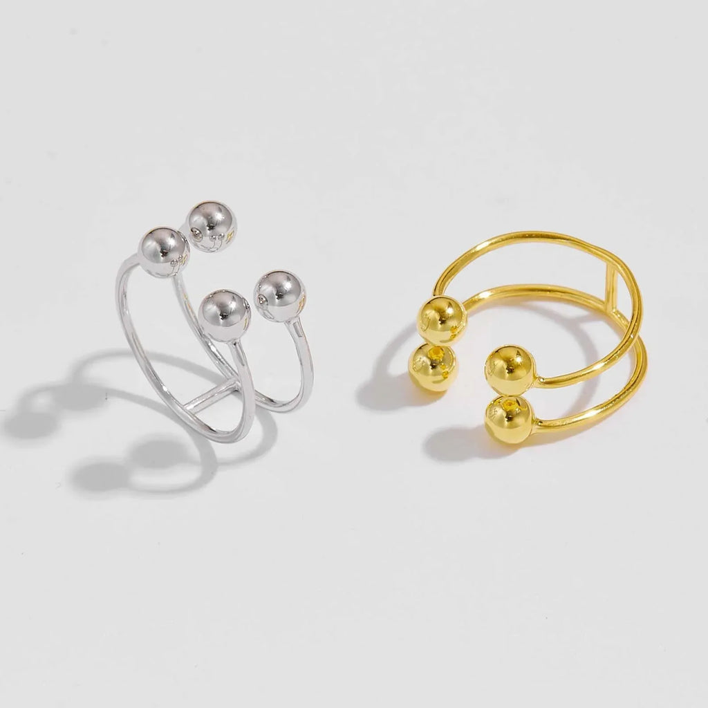 S925 Silver Four-ball Gold U-shaped Adjustable Ring - Viexta