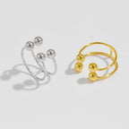 S925 Silver Four-ball Gold U-shaped Adjustable Ring - Viexta