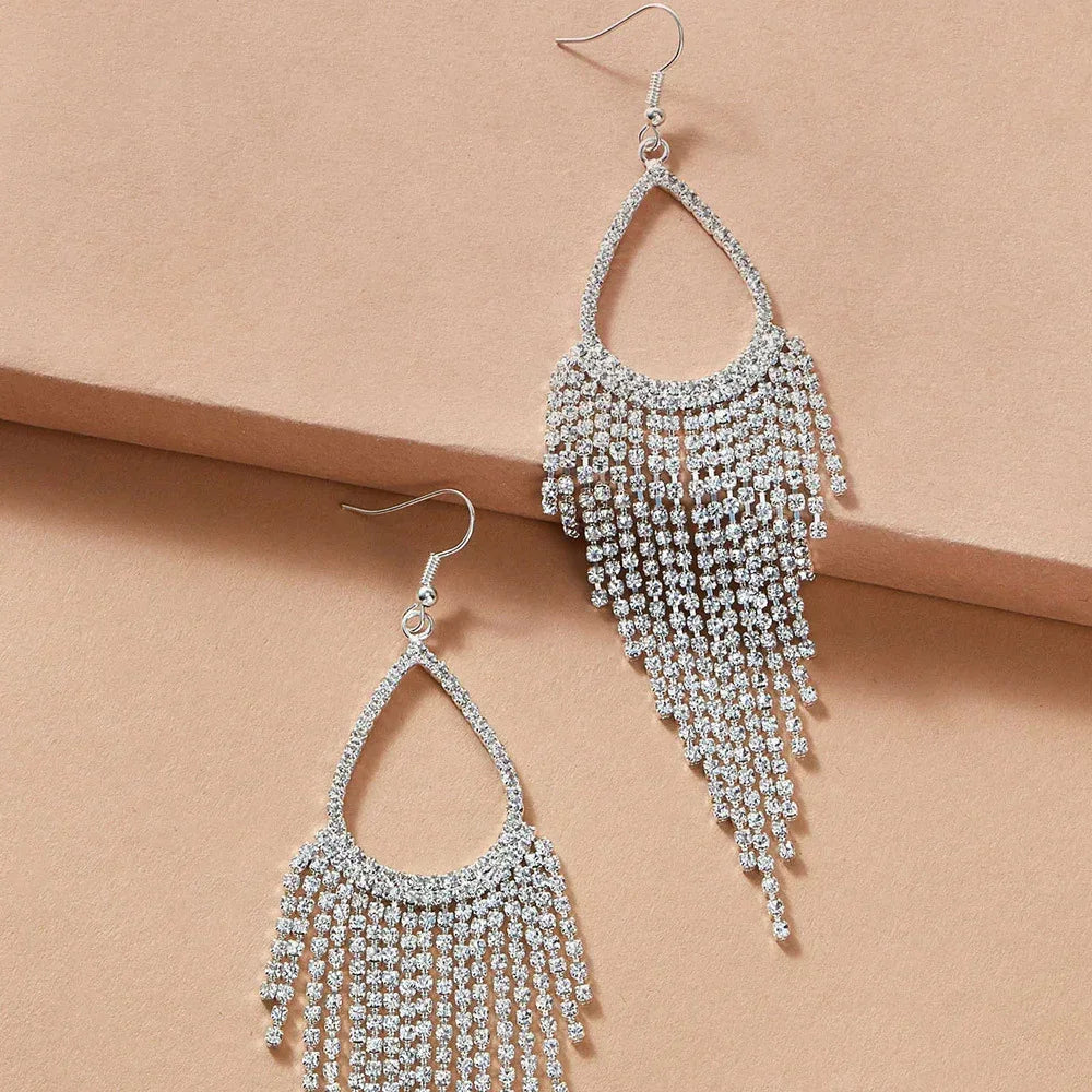 Bohemian Tassel Shiny Long Rhinestone-encrusted Earrings - Viexta