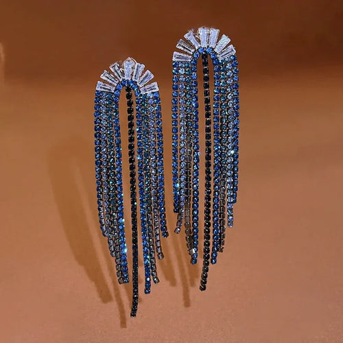 925 Silver U-shaped Zircon Rhinestone Tassel Earrings - Viexta