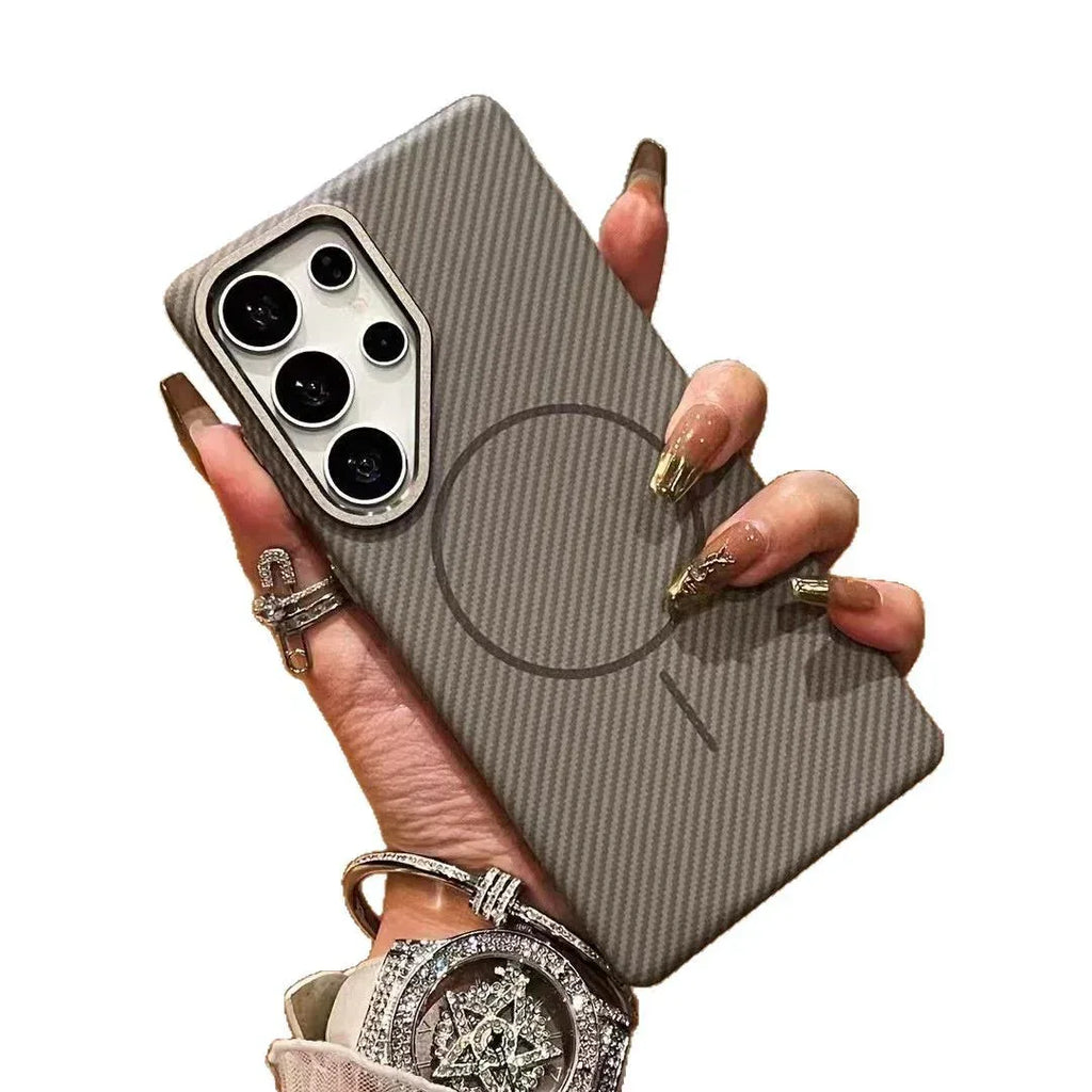 Carbon Fiber Grain Fine Circle Magnetic Suction Samsung case - Viexta
