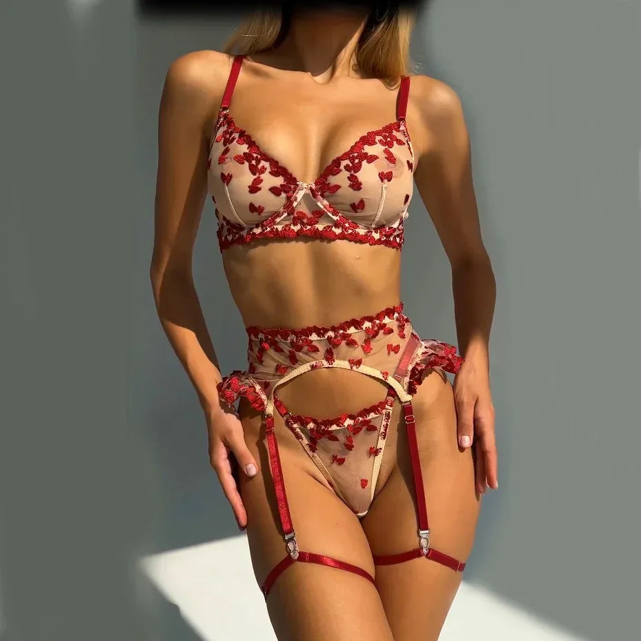 4-pcs-set-love-embroidered-mesh-lingerie-bra - Viexta